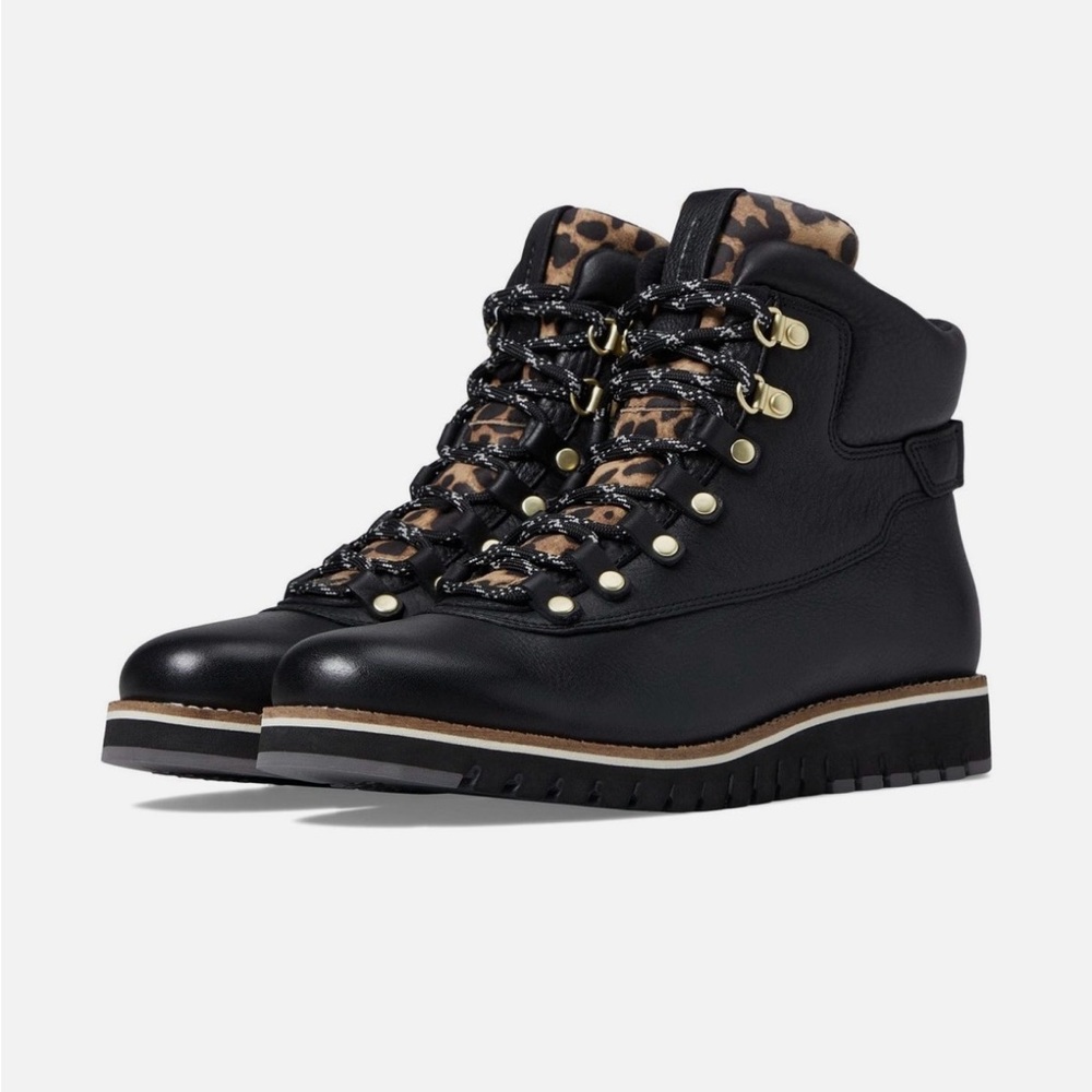 Cole Haan Zerogrand Explorer Gateway Hiker Black Leather Waterproof Leopard